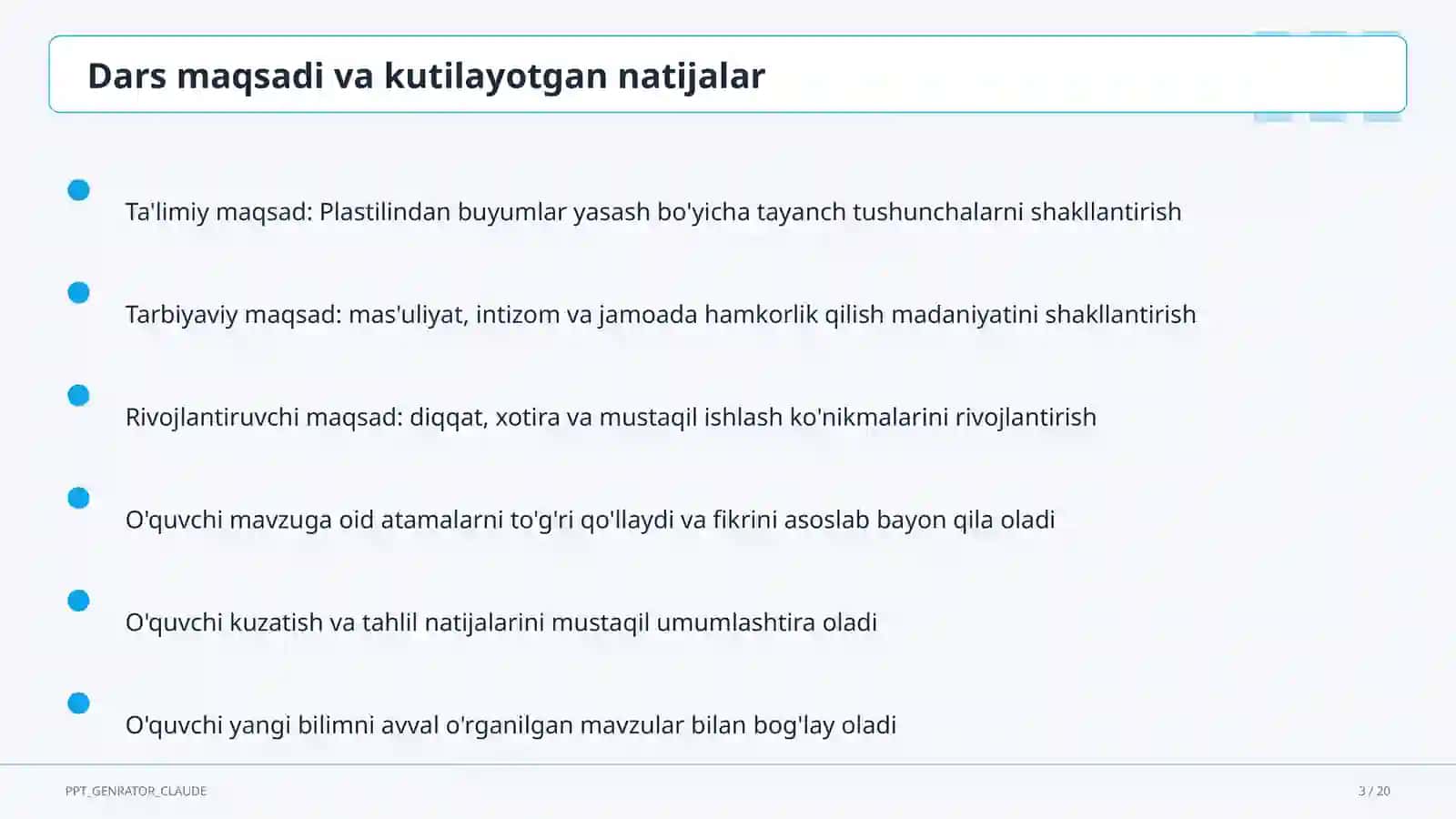 Plastilindan buyumlar yasash (1-sinf) 3