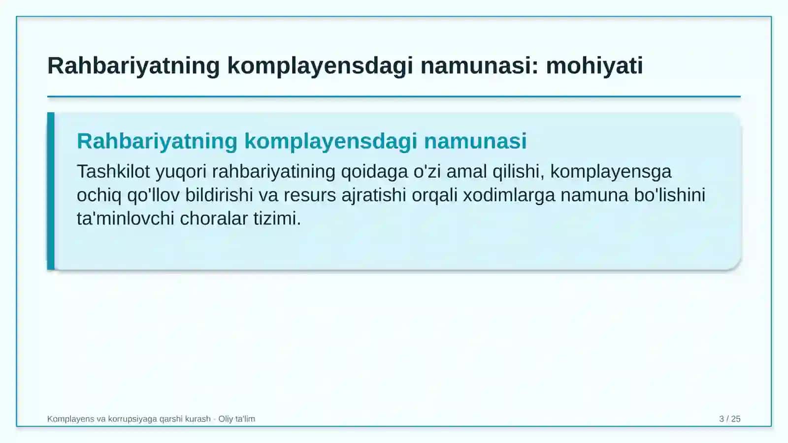 Energetika ta'mirlash korxonalarida yuqori rahbariyatning komplayensdagi namunasini ta'minlash 3
