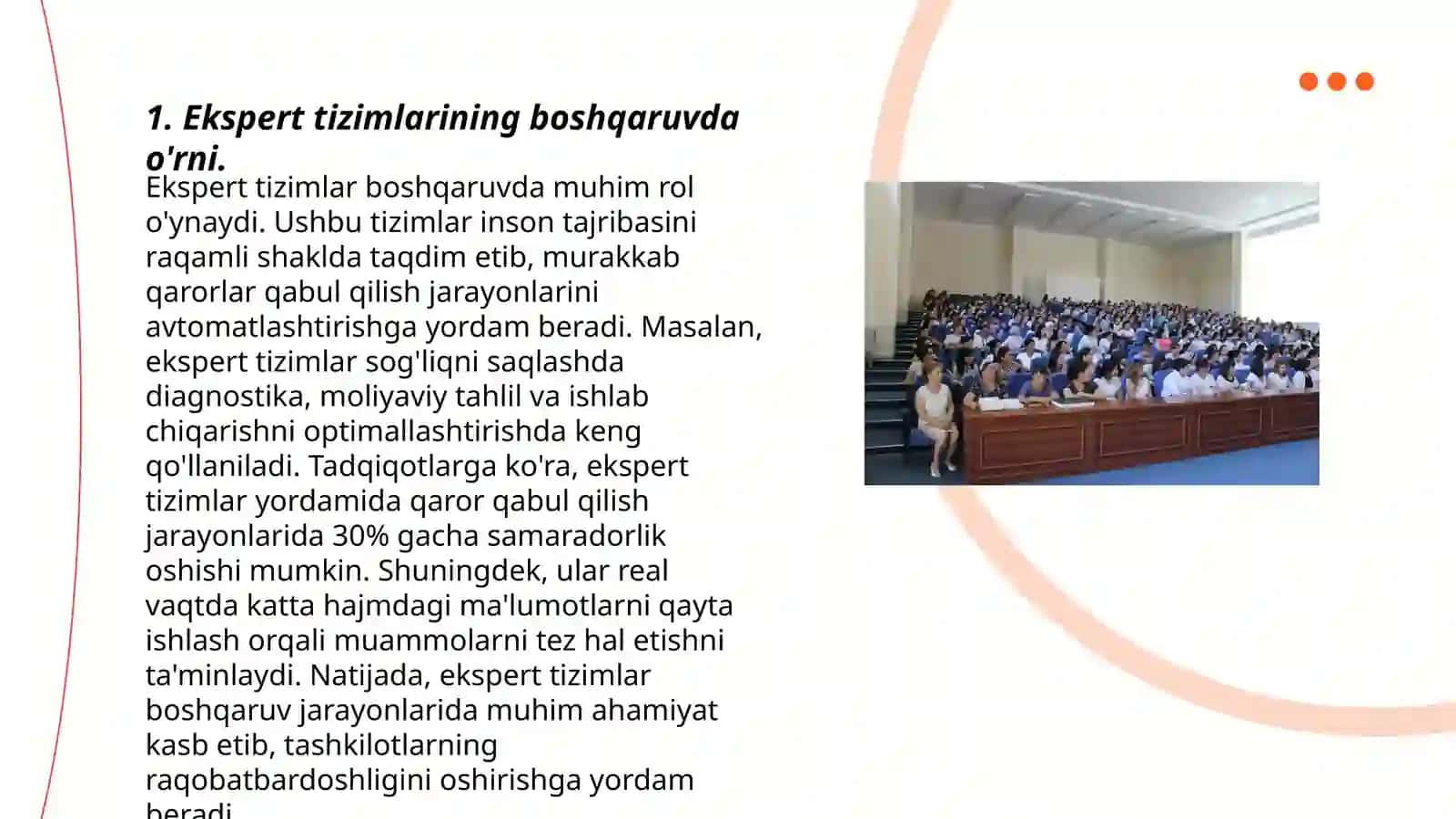 Ekspert tizimlari boshqaruvdagi o'rni va ularni iqtisodiyot tarmoqlarda qo'llash 3