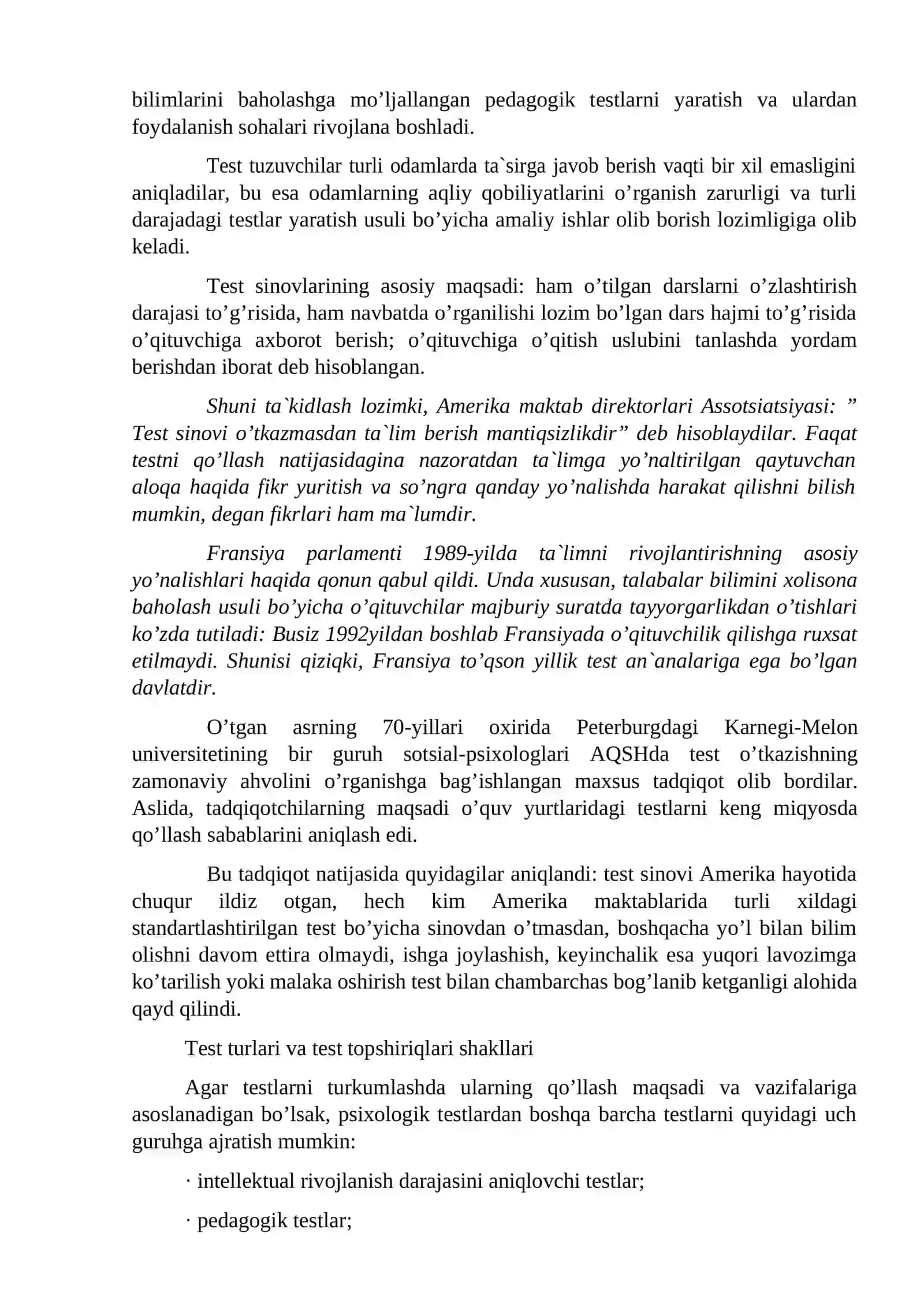 Test turlari. Test turlari tahlili1-bosqich 3