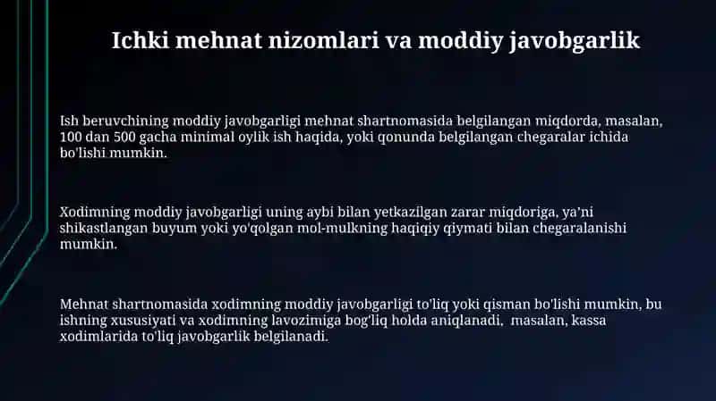 Ichki mehnat nizomlari va moddiy javobgarlik 3