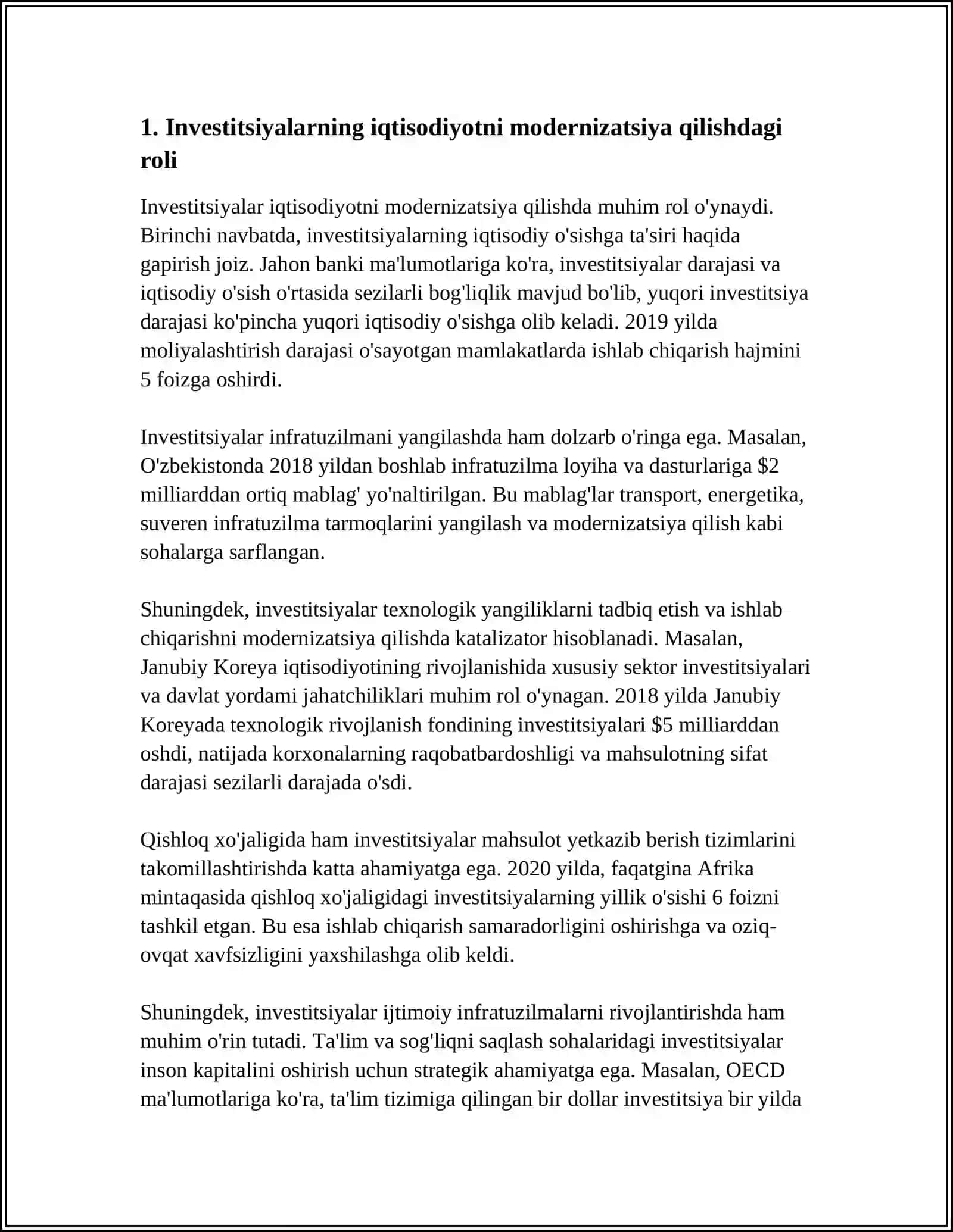IQTISODIYOTNI MODERNIZATSIYA QILISH SHAROITIDA INVESTITSIYALAR VA ULARNING AHAMIYATI 3