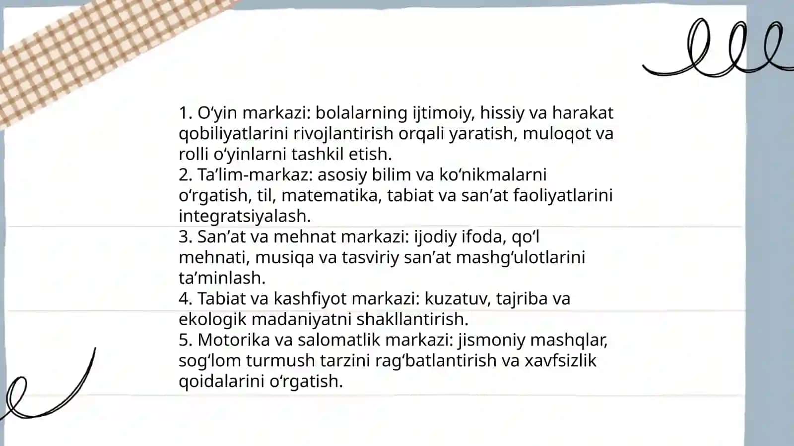 Maktabgacha taʼlimda beshta faollik markazi 3