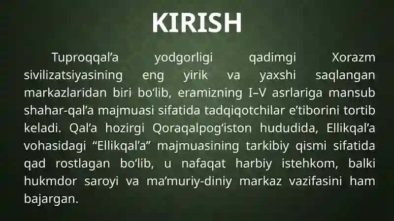 Tuproqqal’a yodgorligi 3