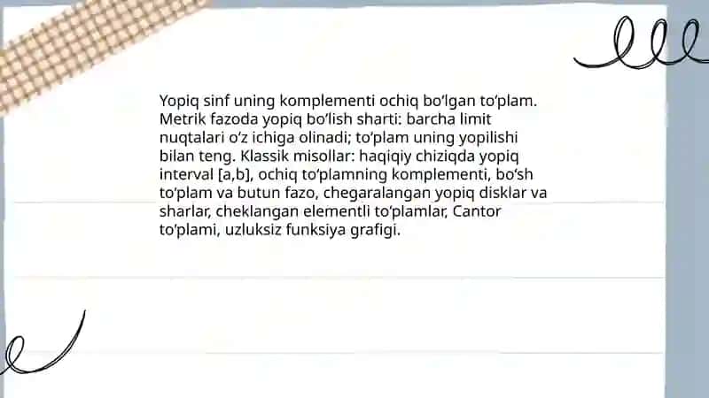 Muhim yopiq sinflar va ularga doir lemmalar 3