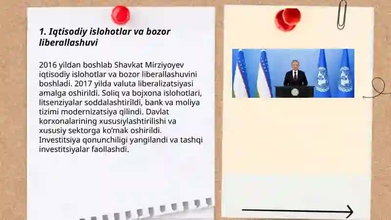 Shavkat Mirziyoyevning prezidentlik faoliyatining asosiy yoʻnalishlari 3