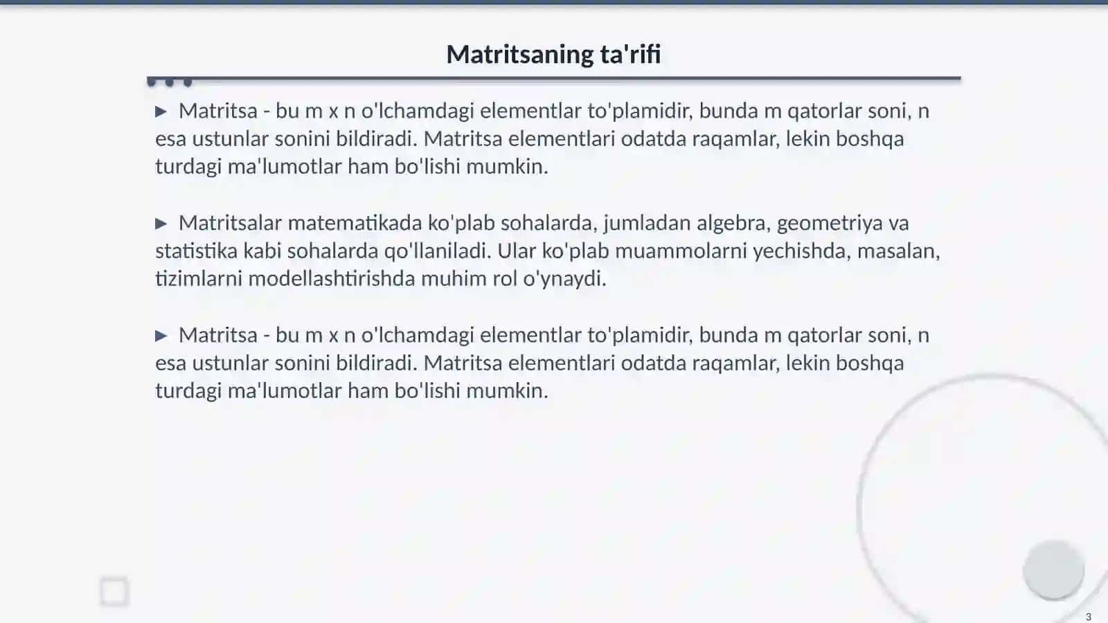 Matritsalar va ularning turlari 3