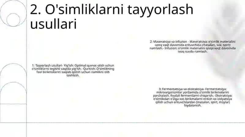 O'Simliklarni Tayorlash, Maydalash, Yog' Sizlantirish, Fermentni Ekstraktsiyalash Va Ajratish Usullari 3