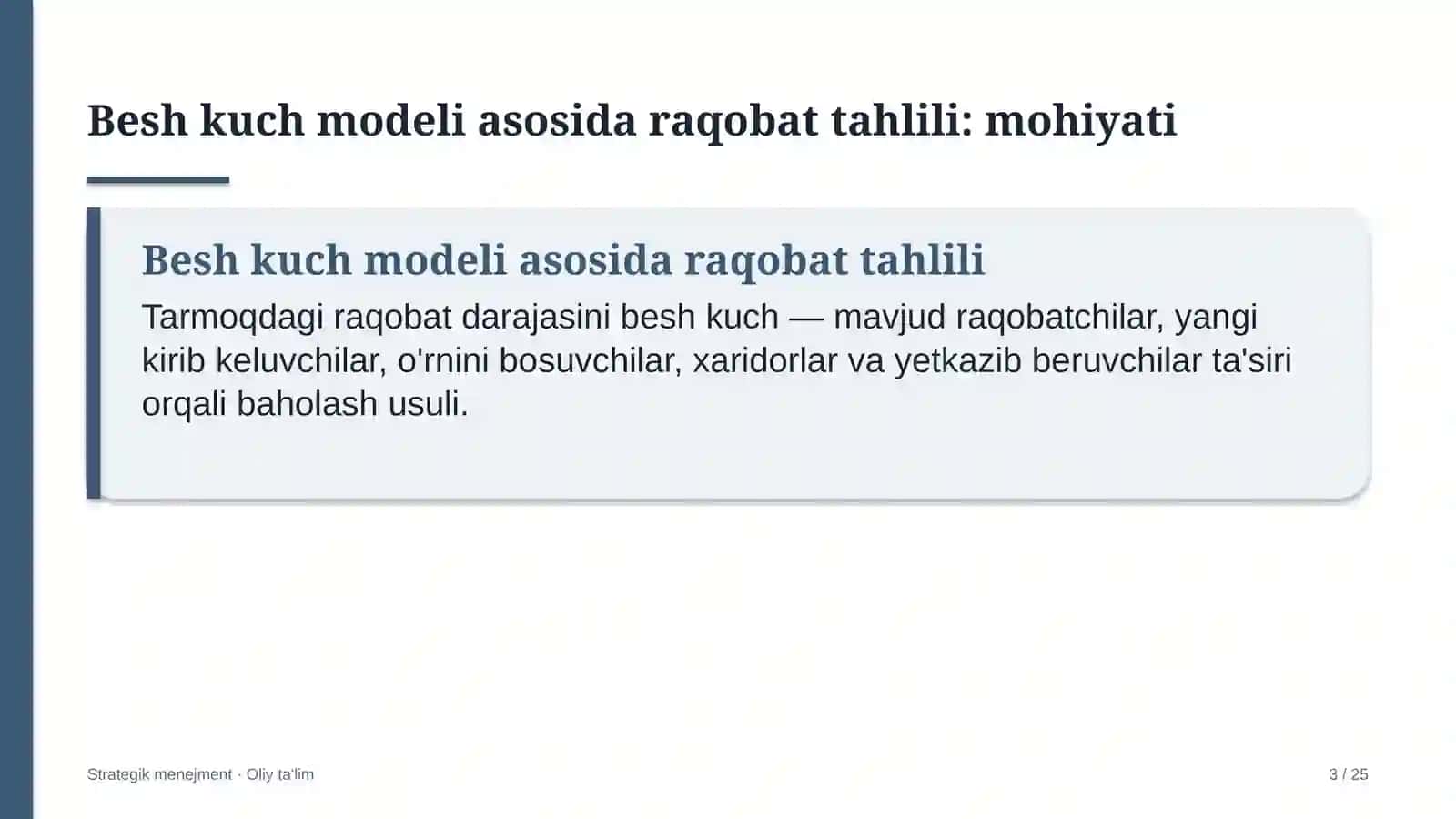 repetitorlik faoliyatida besh kuch modeli asosida raqobat tahlilini o'tkazish 5802 3