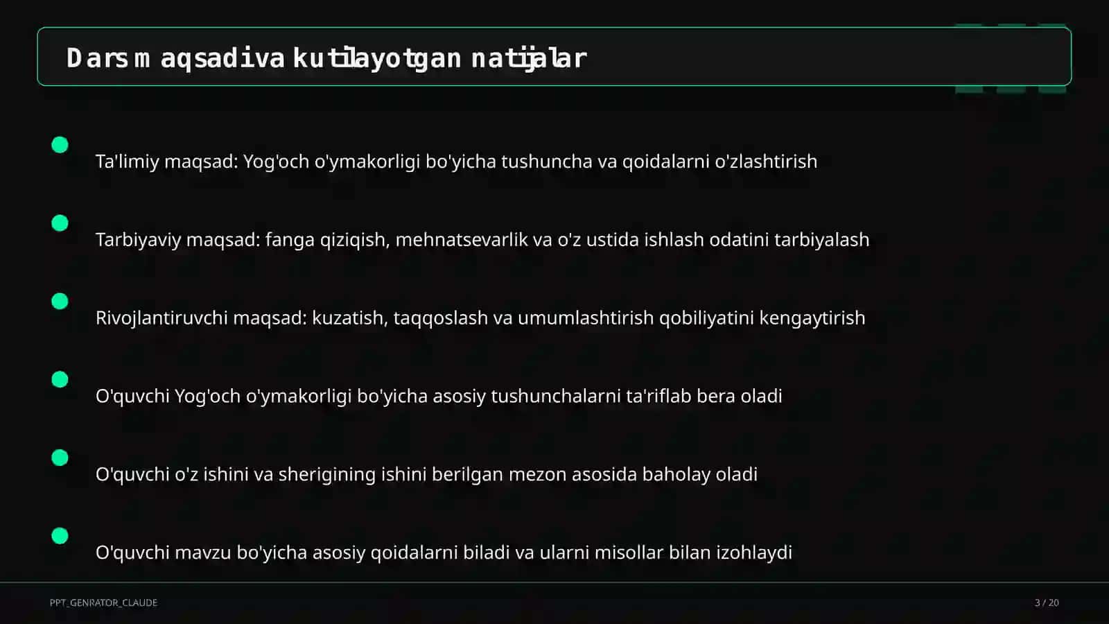 Texnologiya (1–11) — takrorlash darsi uchun 3
