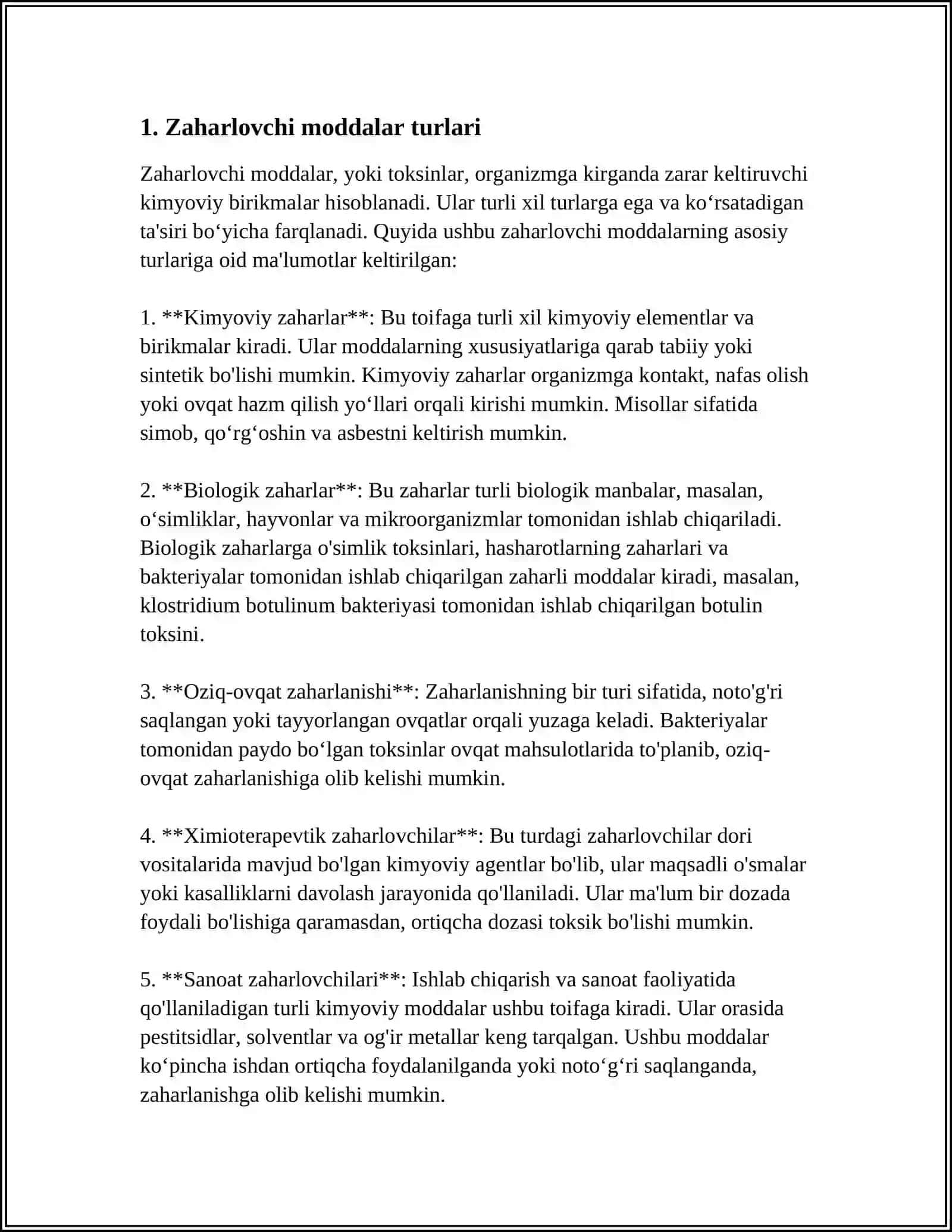 QO'PORUVCHILIK MAQSADIDA QO'LLANILISHI EHTIMOLI YUQORI BO'LGAN ZAHARLOVCHI MODDALAR VA ULARNI BARTARAF ETISH CHORA-TADBIRLARI 3