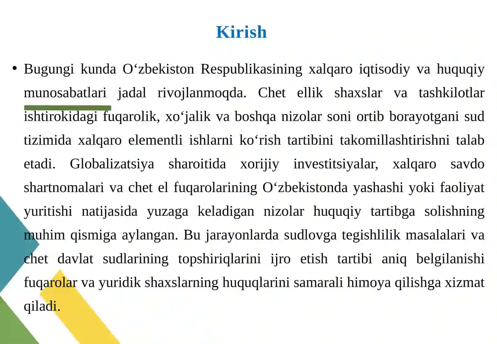 CHET ELLIK SHAXSLAR ISHTIROKIDAGI ISHLARNI KO‘RISHDA SUDLOVGA TEGISHLILIK MASALALARI. CHET DAVLAT SUDLARINING SUDGA DOIR TOPSHIRIQLARINI IJRO ETISH TARTIBI 3