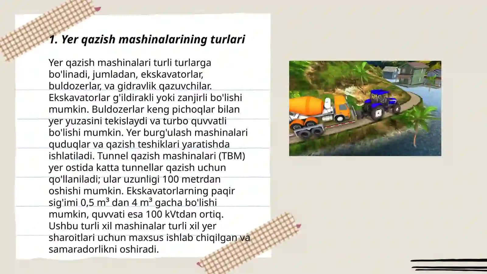 Yer qazish va tashish mashinalari to'g'risida umumiy maʼlumotlar 3