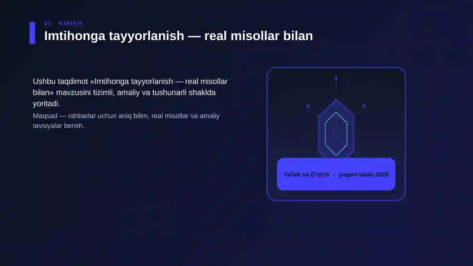 Imtihonga tayyorlanish — real misollar bilan 3