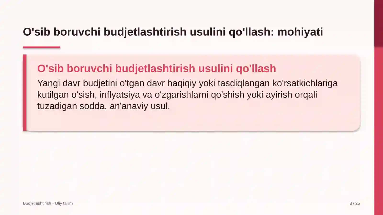 Ko'rgazma zallarida o'sib boruvchi budjetlashtirish usulini qo'llash 3