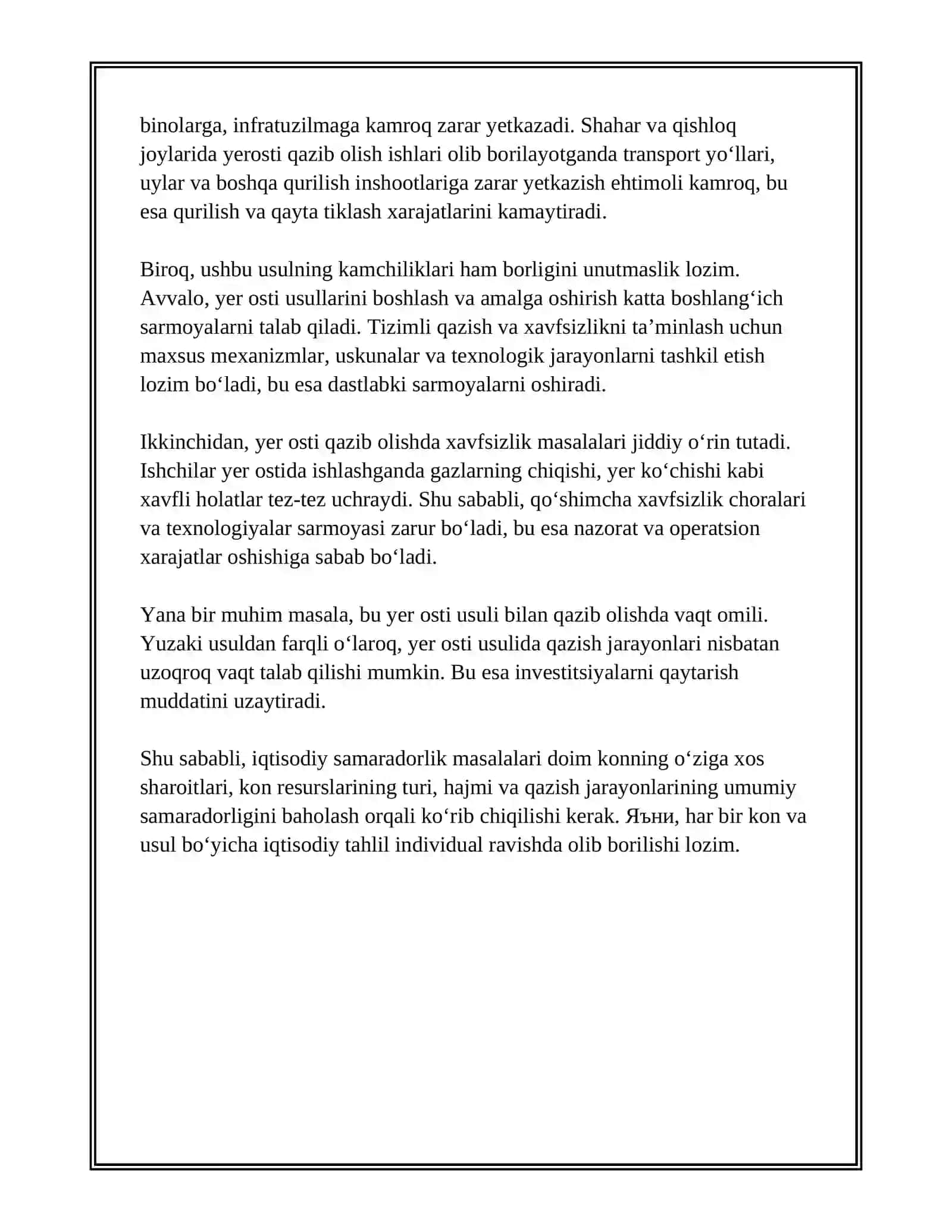 FOYDALI QAZILMA KONLARINI YER OSTI USULIDA QAZIB OLISHNING AFZALLIKLARI VA KAMCHILIKLARI 3
