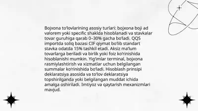 Bojxona to‘lovlari: turlari, stavkalari va hisob-kitob tartibi 3