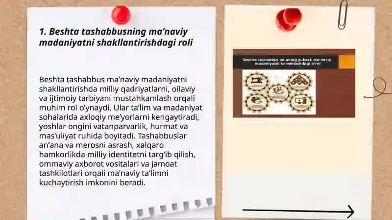 Beshta tashabbus va uning yuksak maʼnaviy madaniyatni taʼminlashdagi oʻrni 3