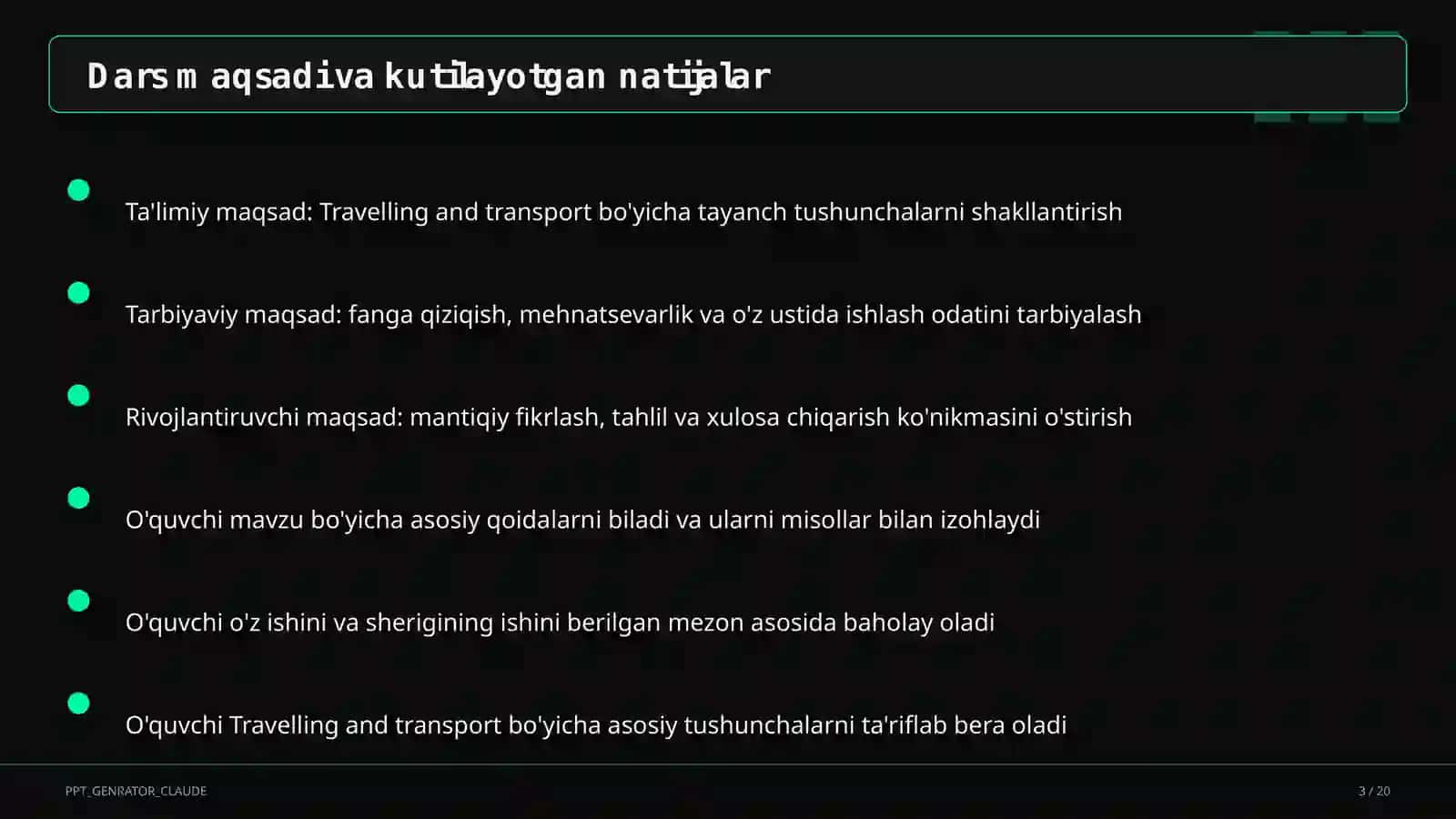 Travelling and transport (6-sinf) 3