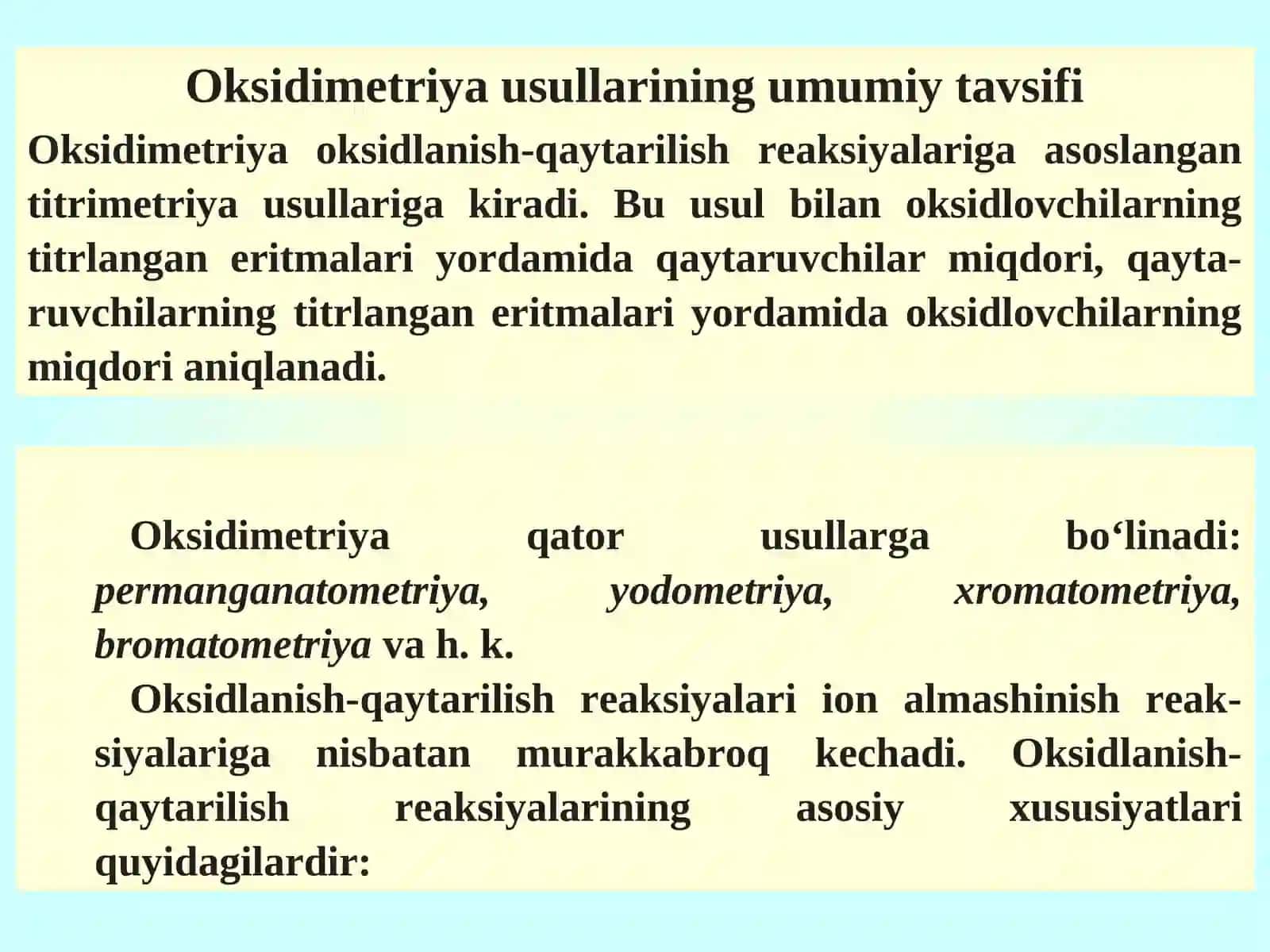 Оксидланиш-қайтарилиш реакцияларига асосланган титрлаш мохияти ва методлари 3