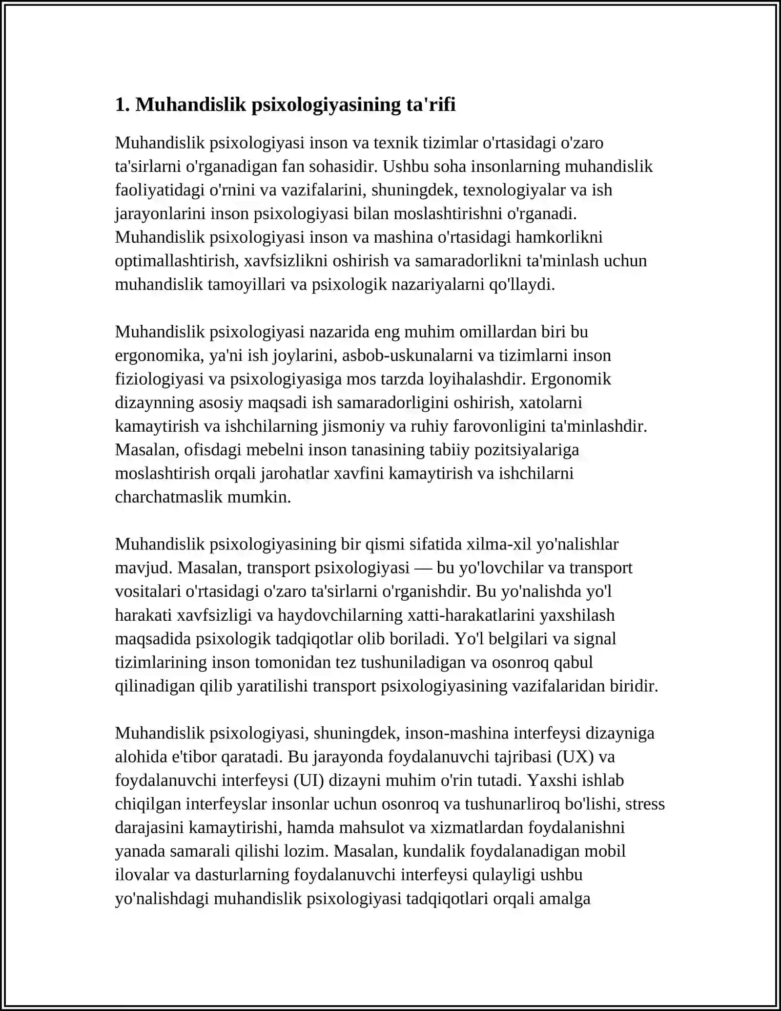 MUHANDISLIK PSIXOLOGIYASINING PREDMETI, MAQSADI VA ASOSIY KONTSEPTUAL QOIDALARI 3