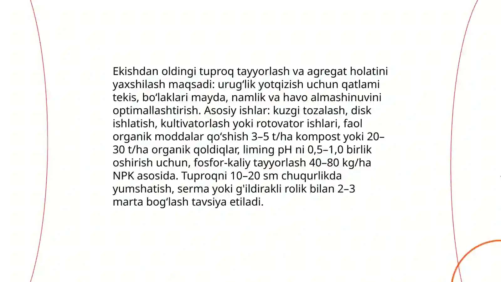 Ekishdan oldingi tayyorgarlik va ekish texnikasini ishlab chiqish 3