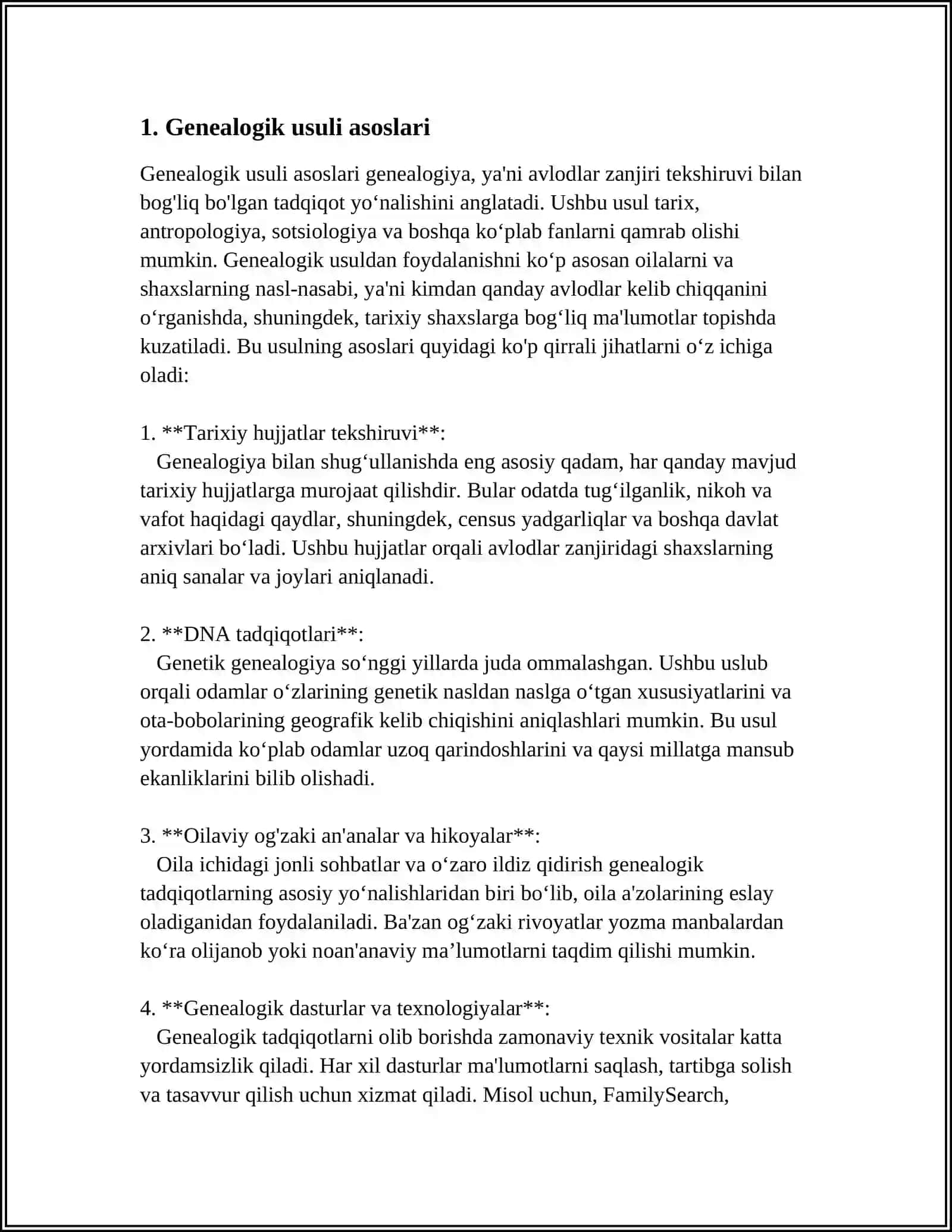 ODAM GENITIKASINING OʻRGANISH USULLARI: GENEALOGIK, POPULYASION, STATISTIK VA EGIZAKLAR USULI 3