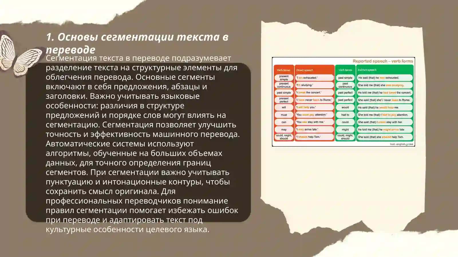 Методы перевода - сегментация текста, краткая запись, трансформация исходного текста 3