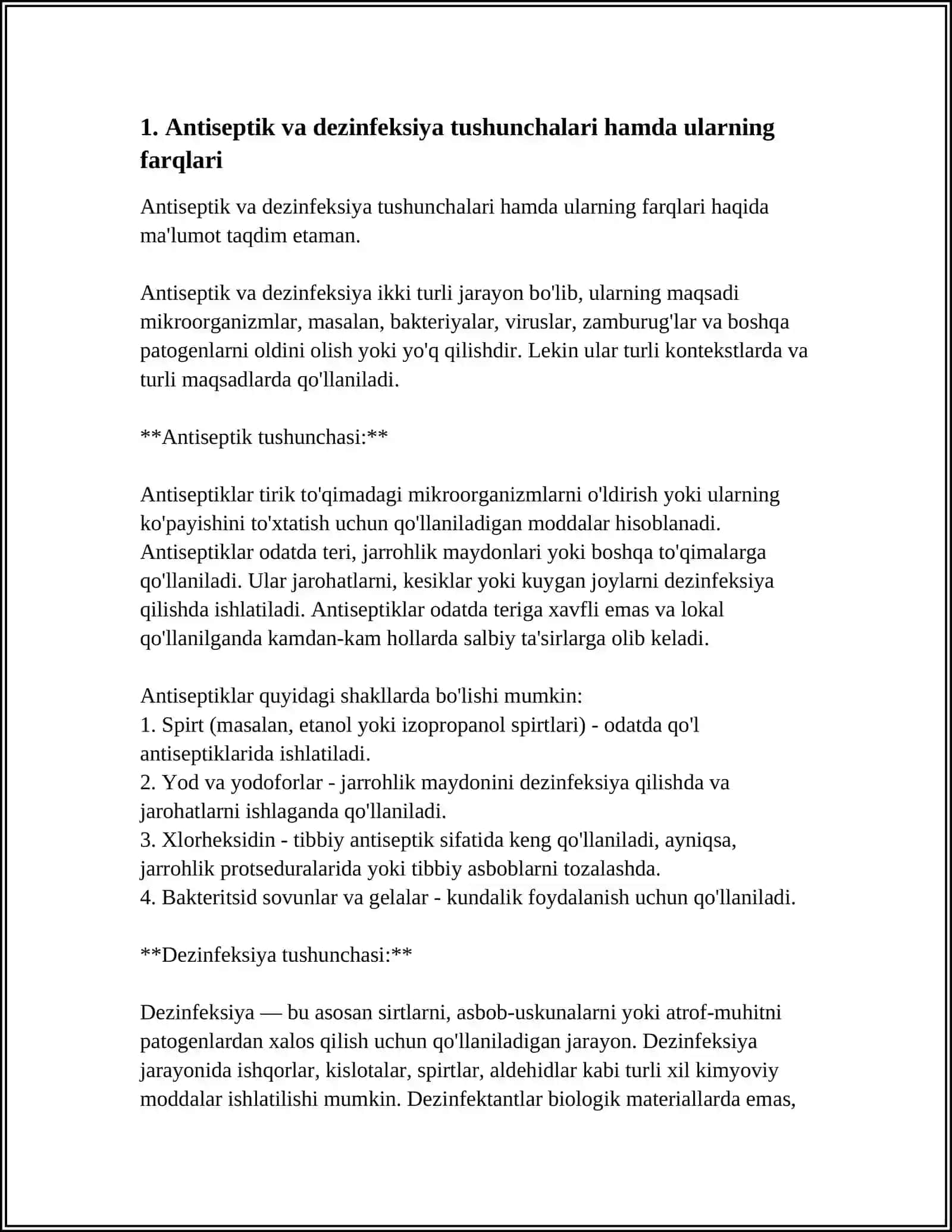MIKROBLARGA QARSHI VOSITALAR: ANTISEPTIK VA DEZINFEKSIYA QILUVCHI VOSITALAR 3