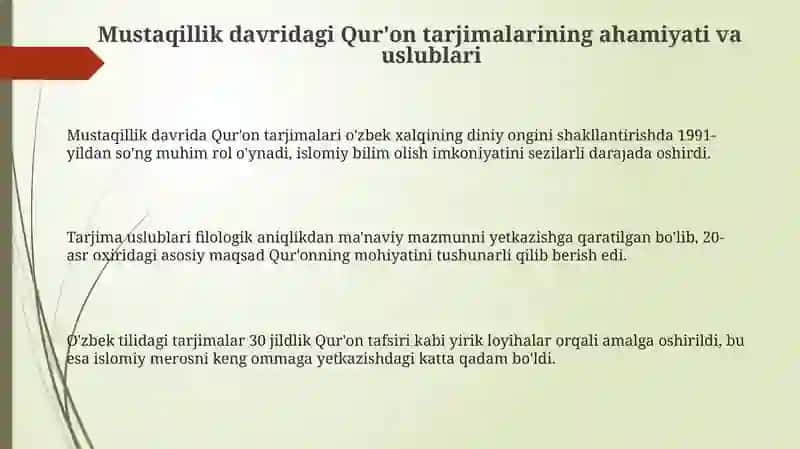 Mustaqillik davridagi Qur'on tarjimalari 3