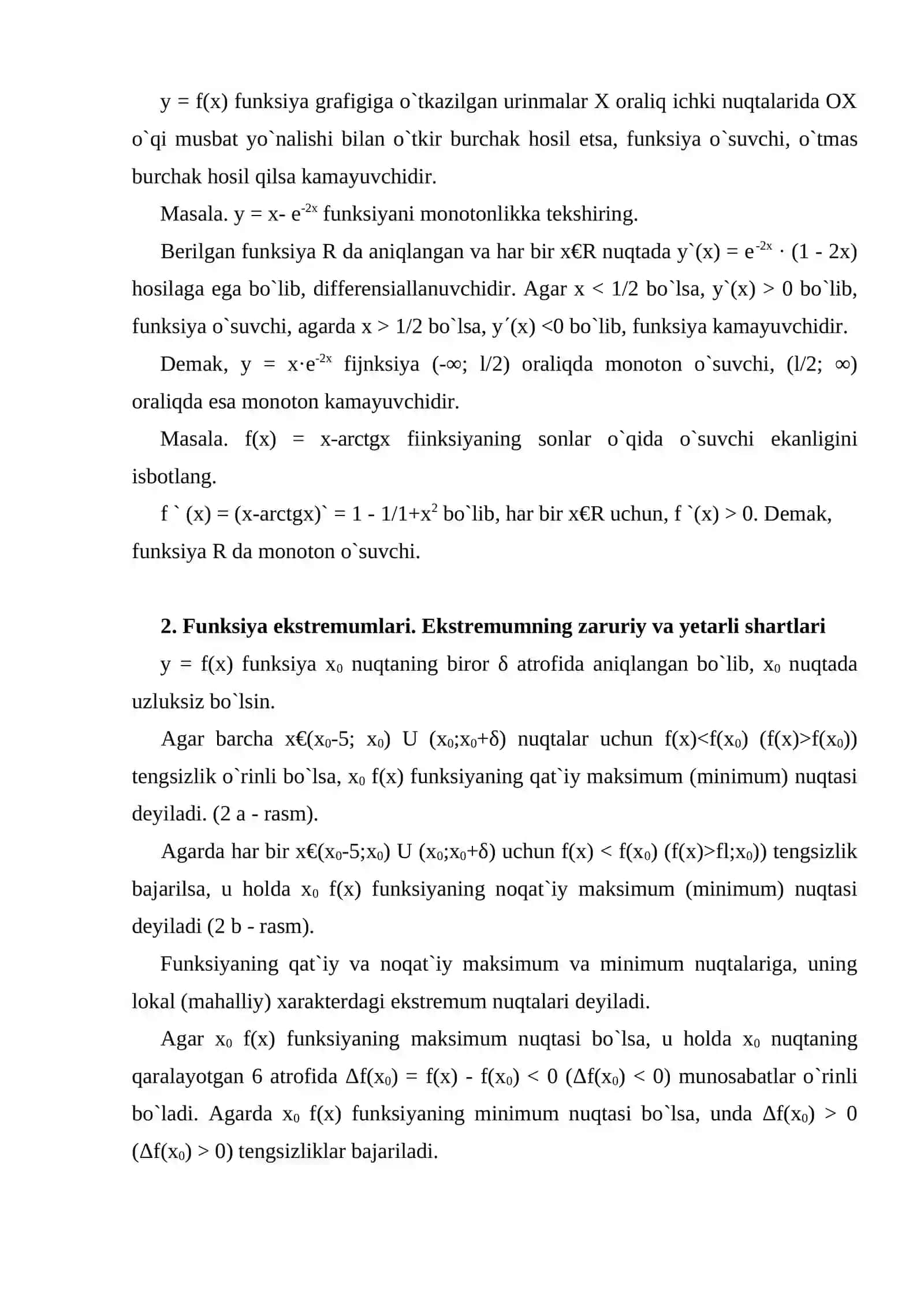 Funksiyani hosila yordamida to`la tekshirish va uning grafigini chizish 3