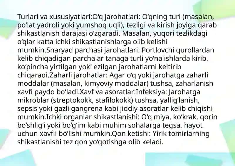 O'QOTAR QUROLDAN YETKAZILGAN JAROHATLANISH 3