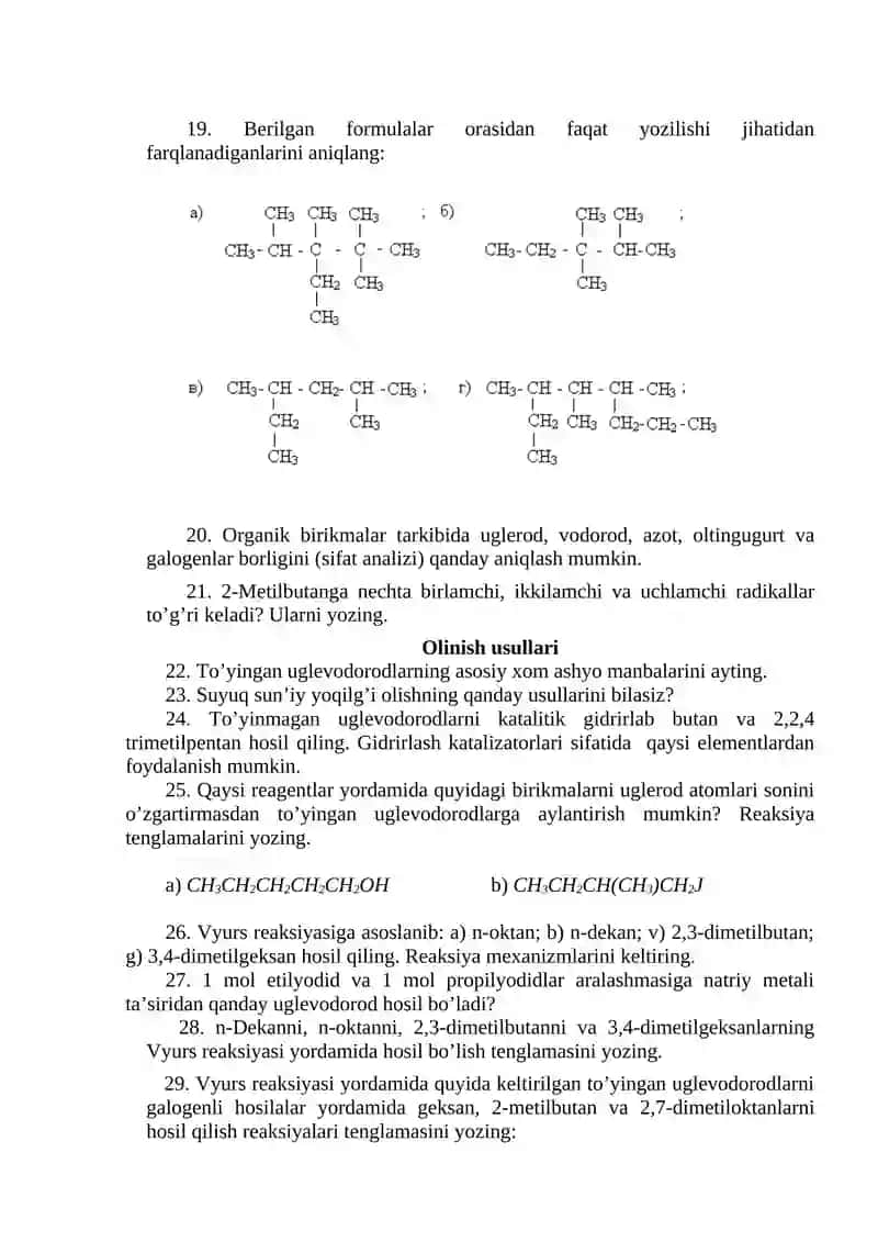 4-AMALIY MASHG’ULOT. ALKANLARNI ANIQLASH VA O‘RGANISH 3