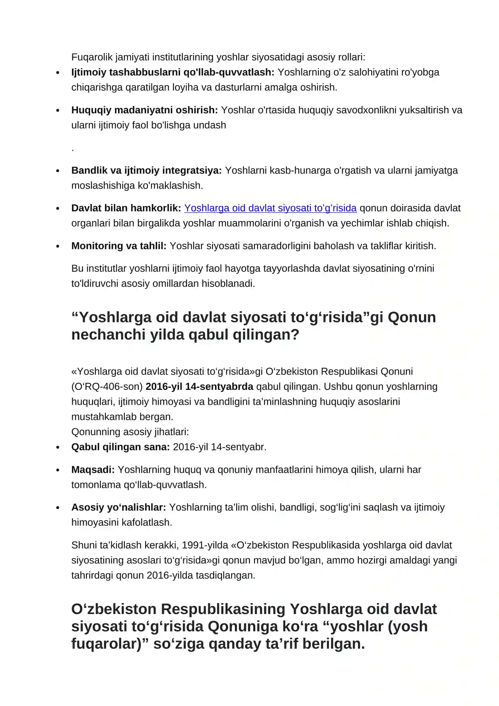 Mahalla yoshlar yetakchisi uchun ishga kirish uchun suxbat savollar javoblari 3