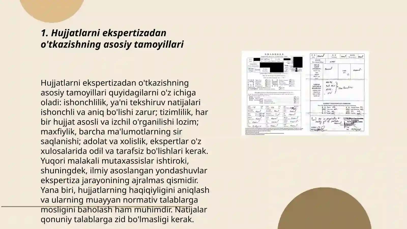 Hujjatlarni ekspertizadan o'tkazishning tamoyillari, me'yorlari va uslublari 3