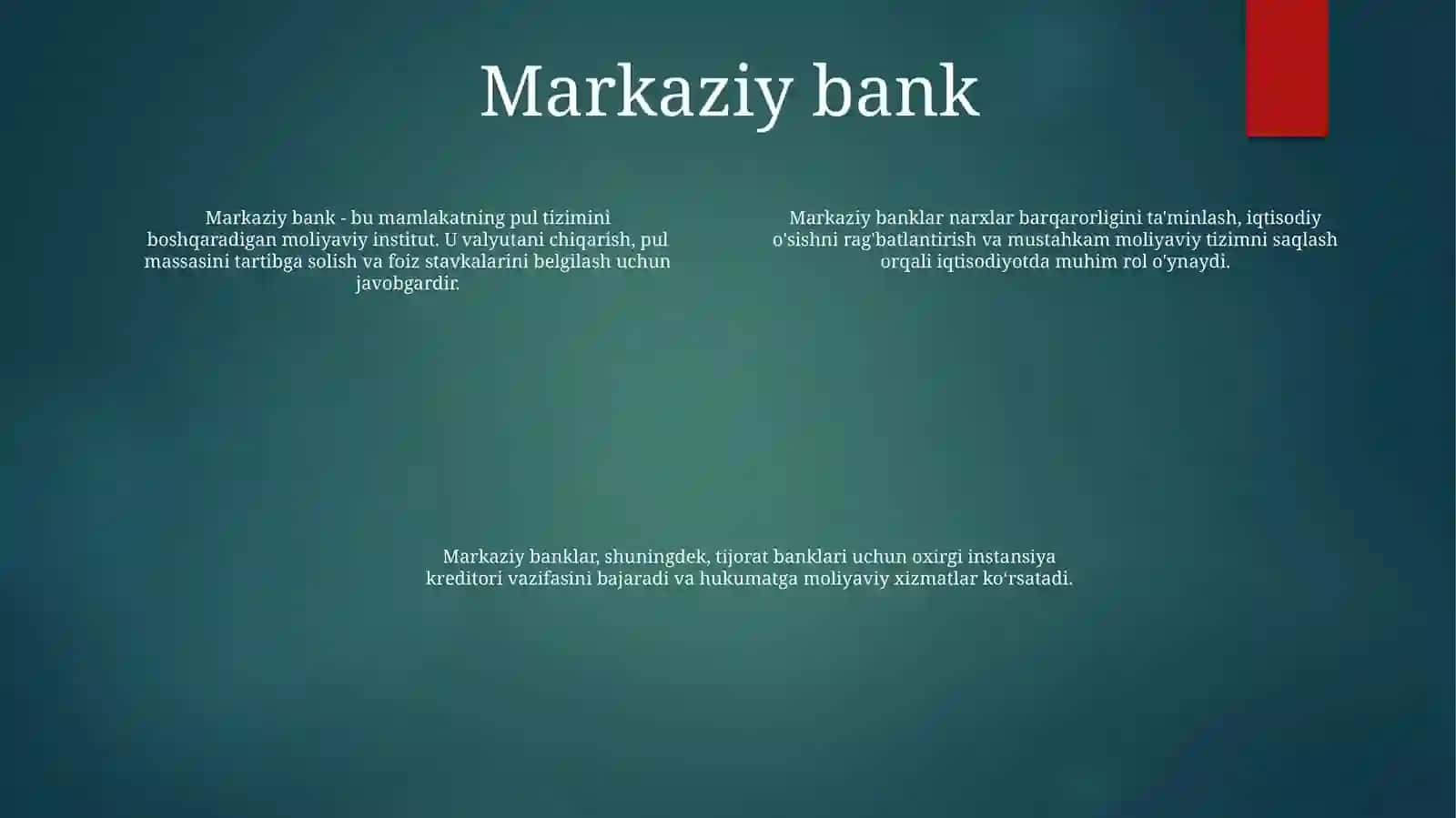 Банк Тизими. Марказий Ва Тижорат Банклар ҲамдаУларнингВазифалари 3