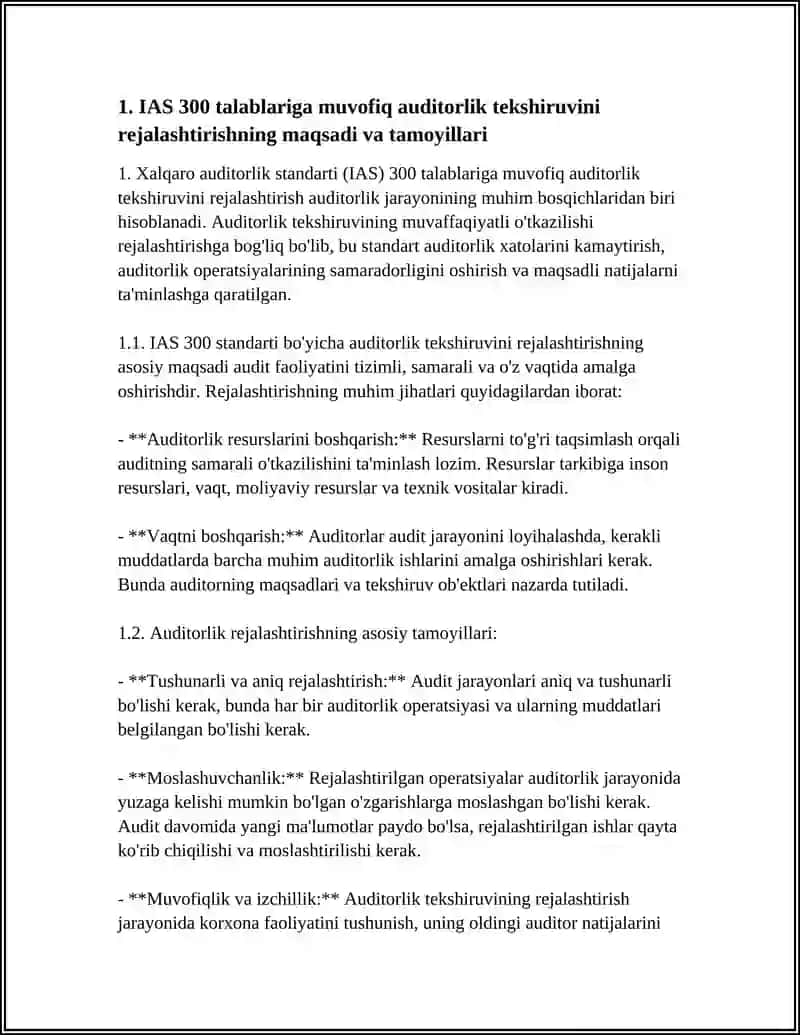 AUDITORLIK TEKSHIRUVINI REJALASHTIRISH(IAS 300 TALABLARI ASOSIDA) 3