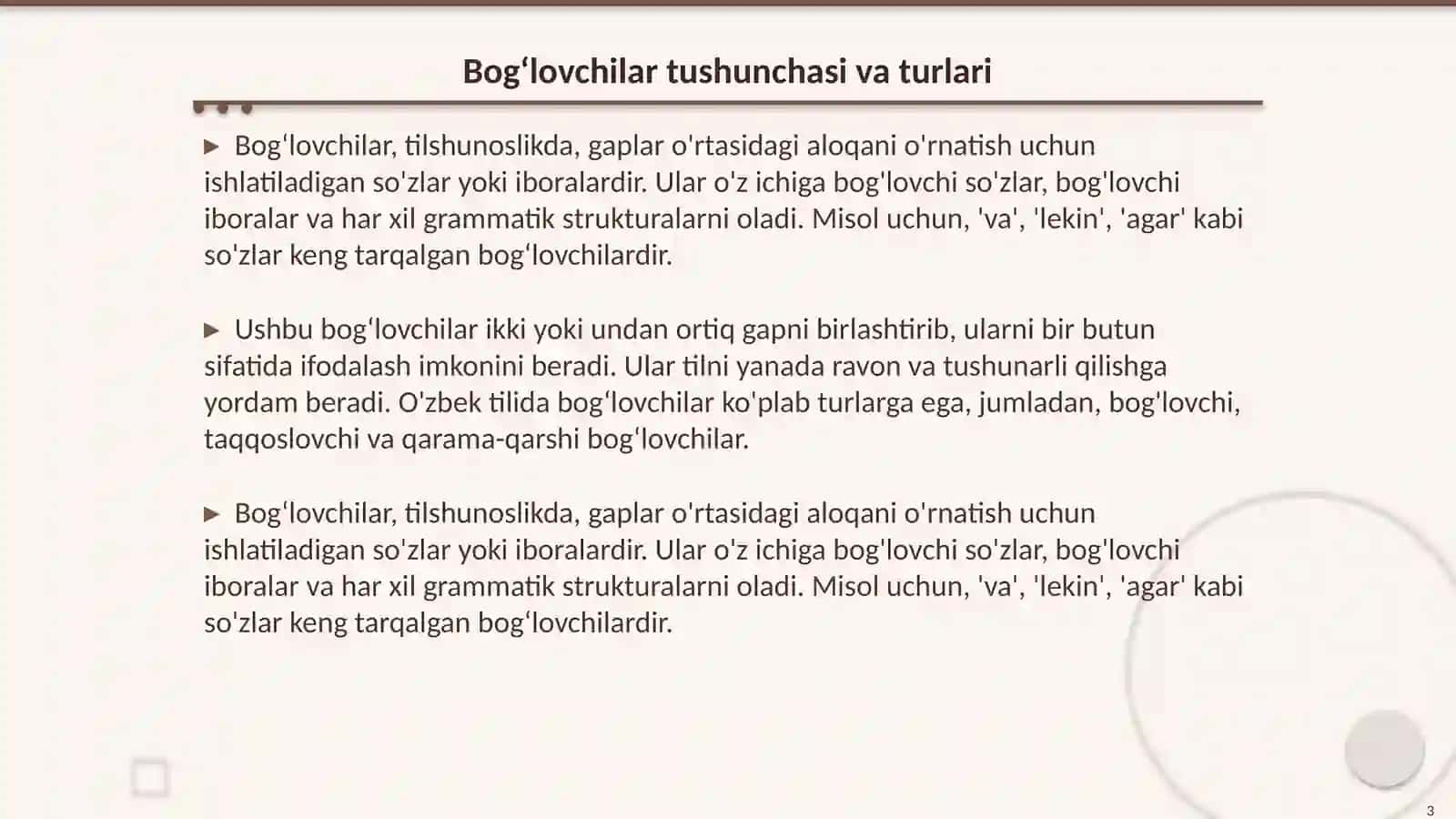 Bogʻlovchilar 3