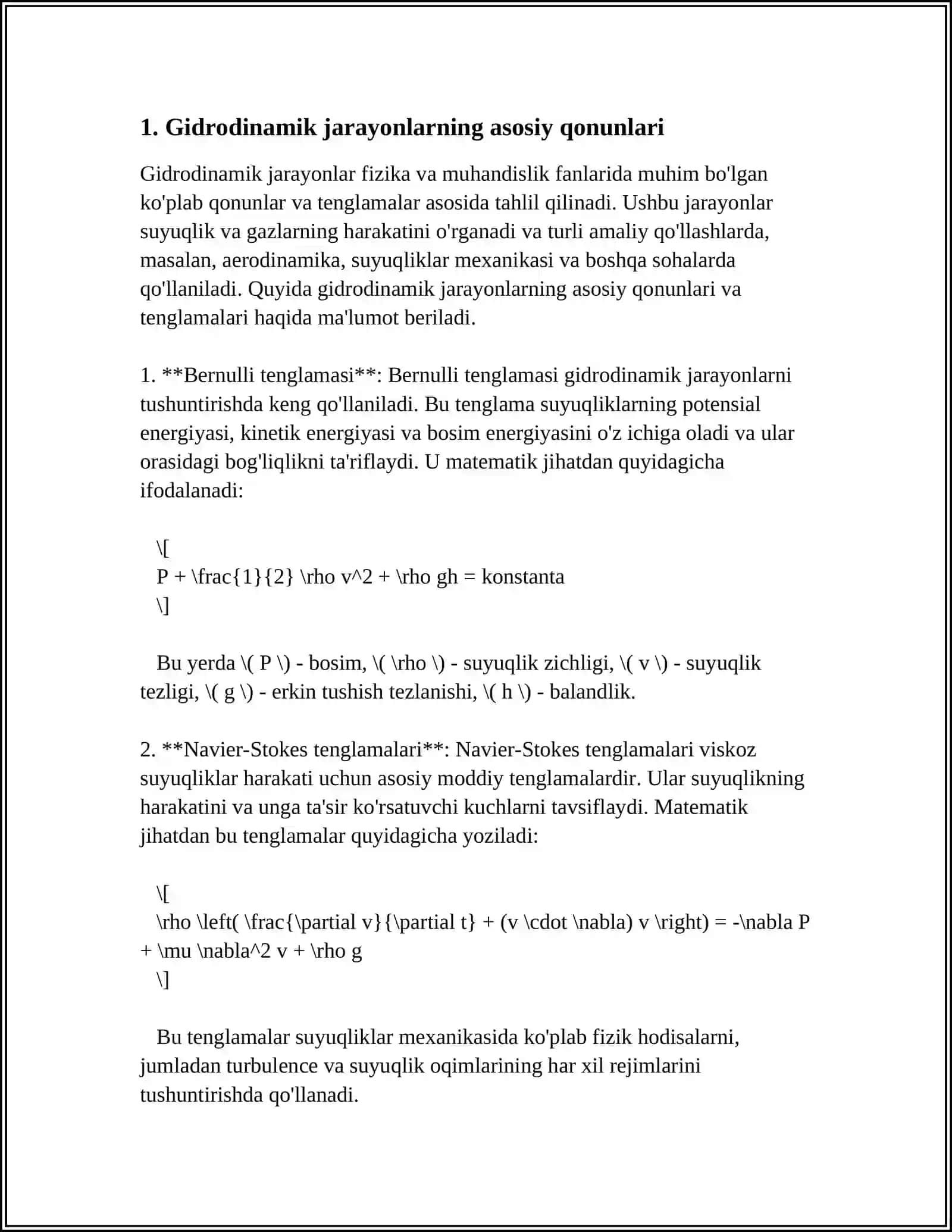 GIDRODINAMIK JARAYONLAR. KIMYOVIY KINETIKA VA KATALIZ 3