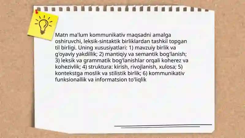 Matn va uning turlari. Matn hosil qiluvchi vositalari 3