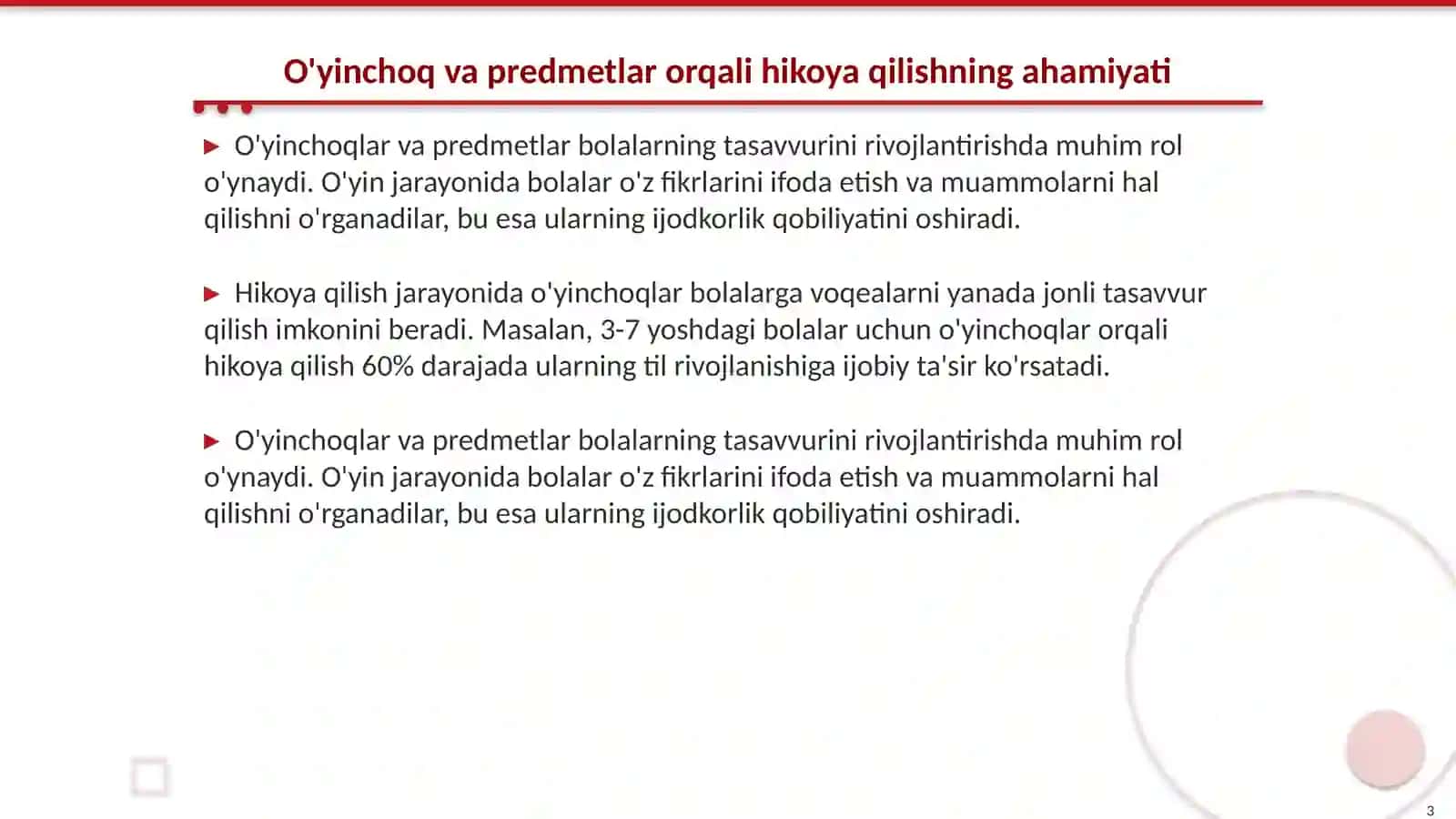 O'yinchoq va predmetlarga qarab hikoya qilishni o'rgatish 3