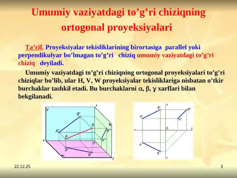 To'g’ri chiziqning ortogonal proyeksiyalari 3