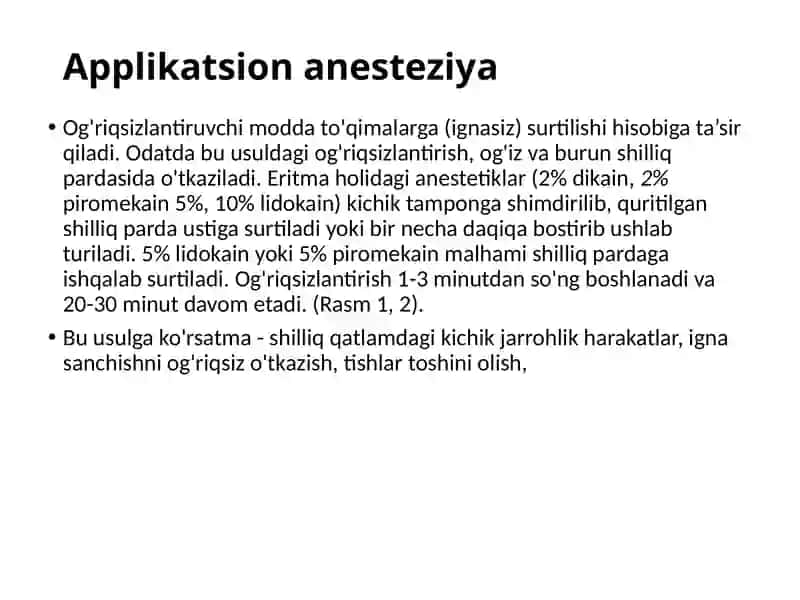 Terapevtik stomatologiya ichlatiladigan anesteziya turlari 3