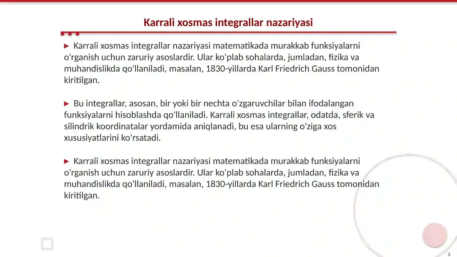 Karrali xosmas integrallar 3