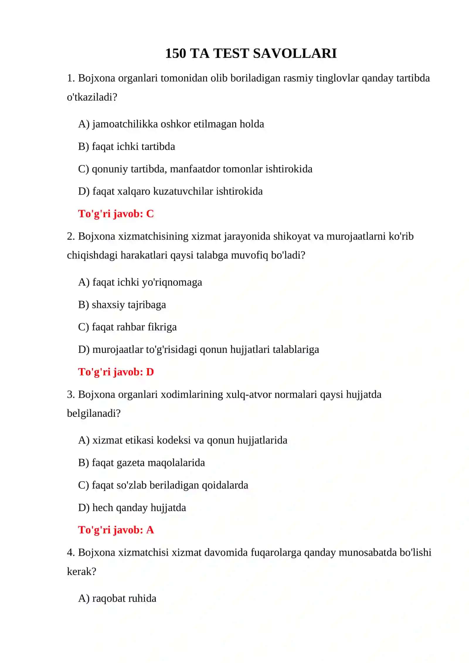 Bojxona xizmatiga kirish testlari 3