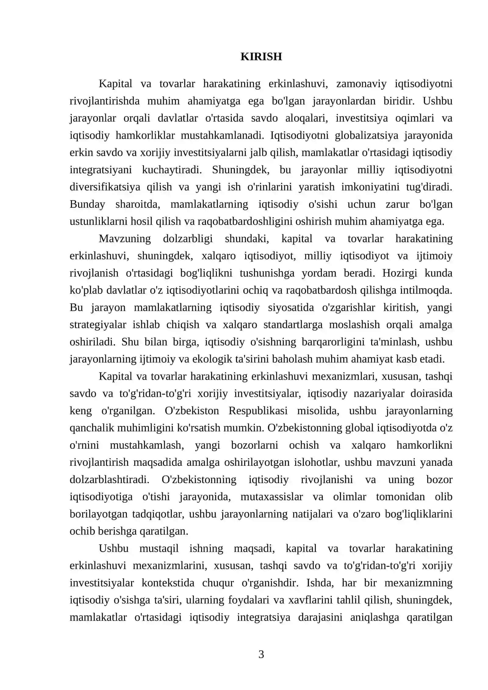 Kapital va tovarlar harakatining erkinlashuvi mexanizmlari (tashqi savdo, to'g'ridan-to'g'ri xorijiy investitsiyalar) 3