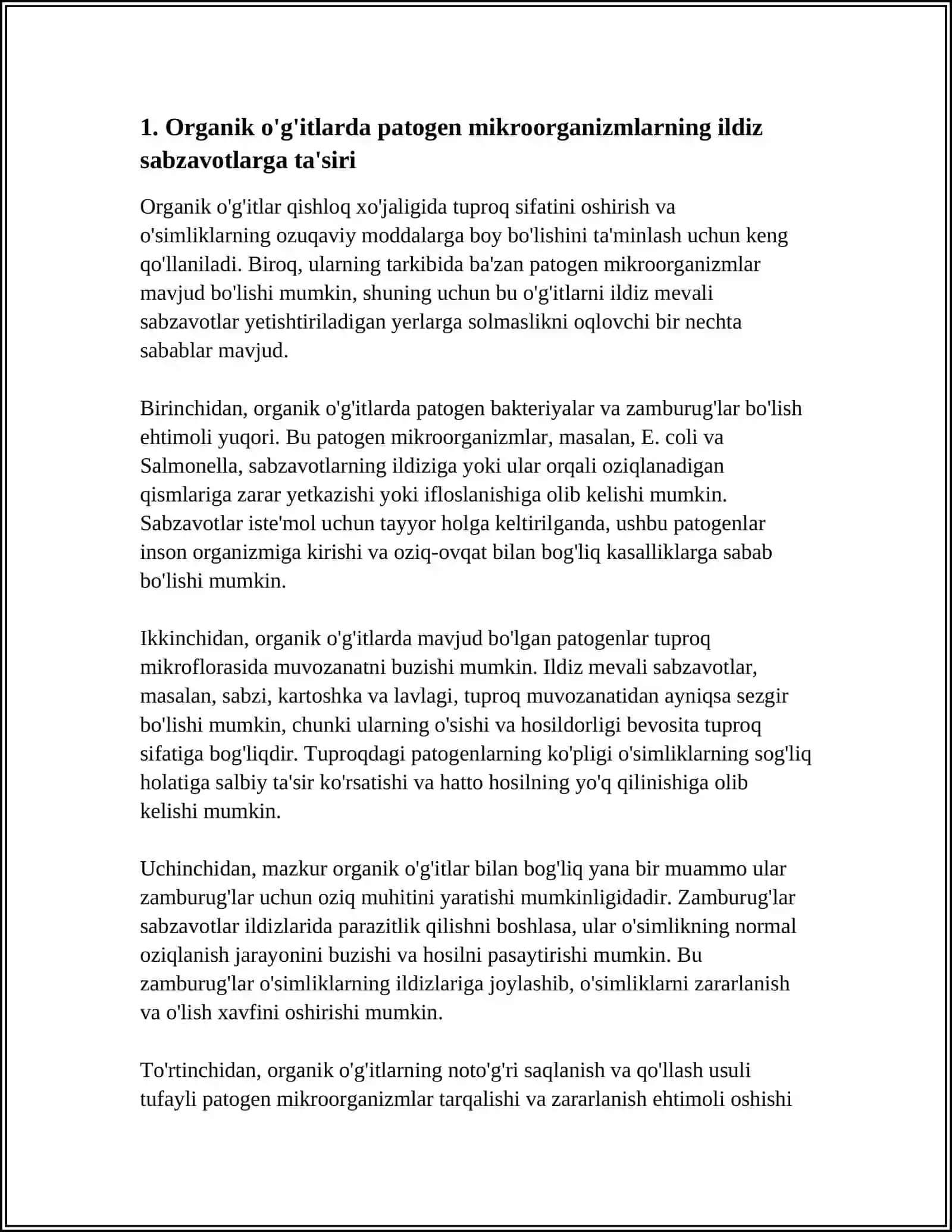 ILDIZ MEVALI SABZAVOTLAR YETISHTIRILAYDIGAN YERLARGA ORGANIK OGITLARNI SOLINMASLIK SABABMARI 3