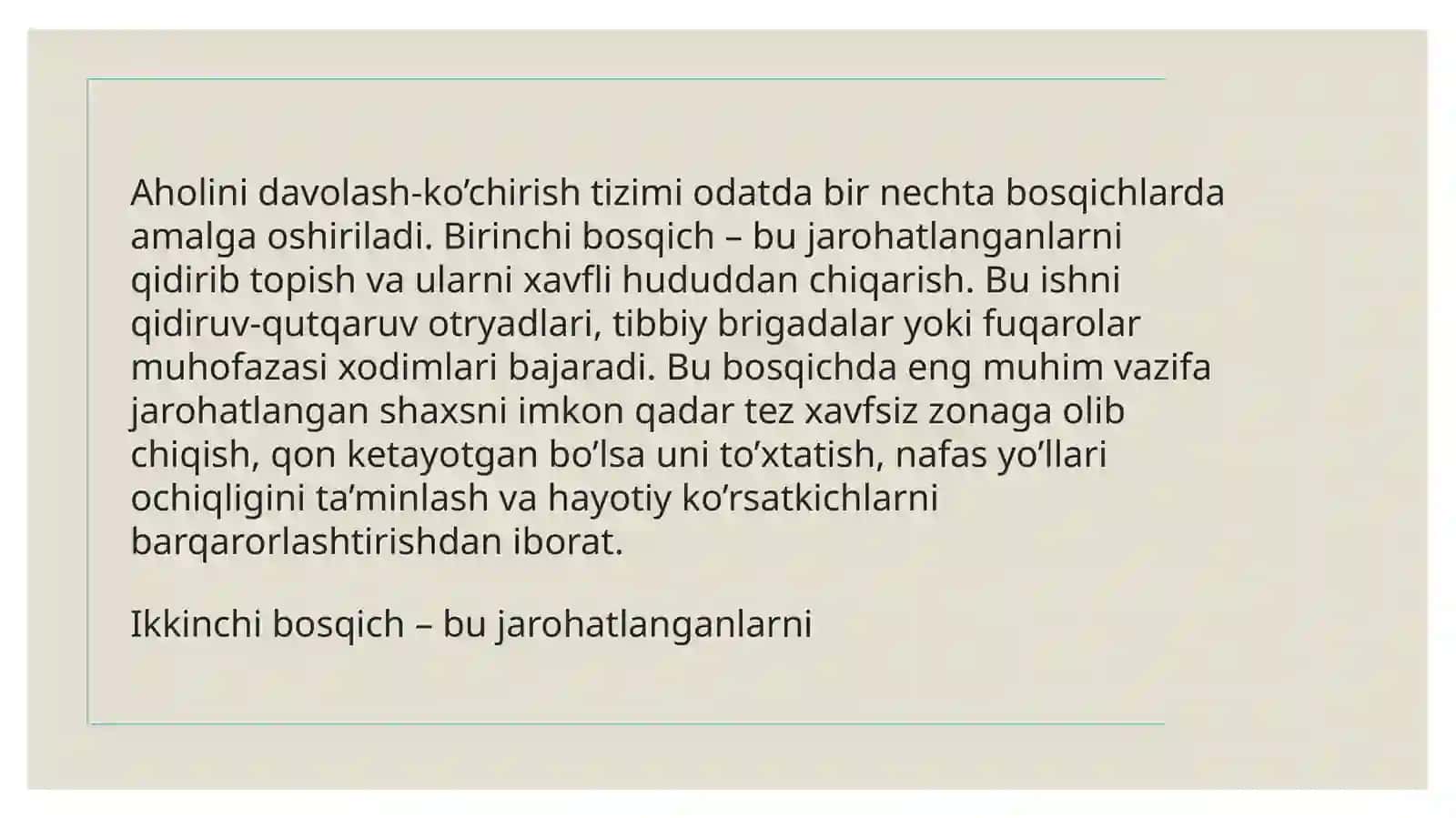 Shikastlangan aholini davolash-ko’chirish jihatidan ta’minlash 3