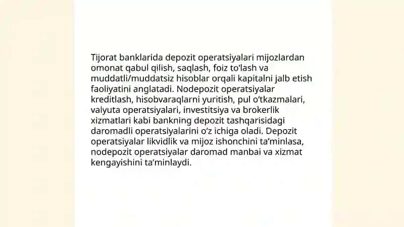 Tijorat banklarining depozit va nodepozit operatsiyalarining tavsifi 3