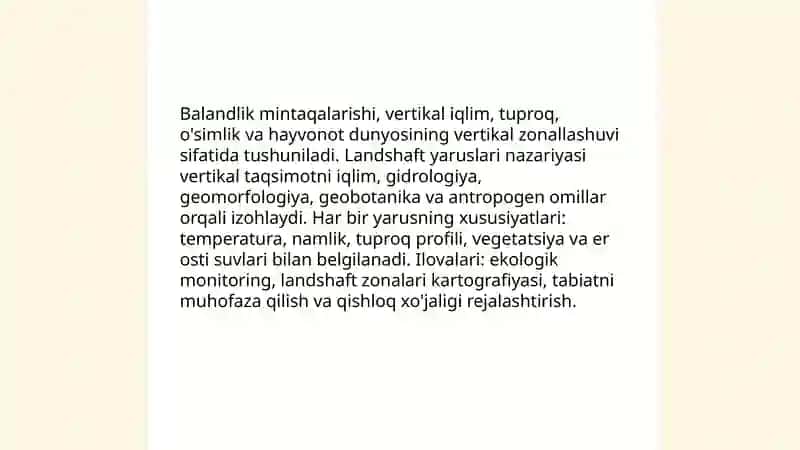 Landshaftlarning balandlik mintaqalarishi va landshaft yaruslari 3
